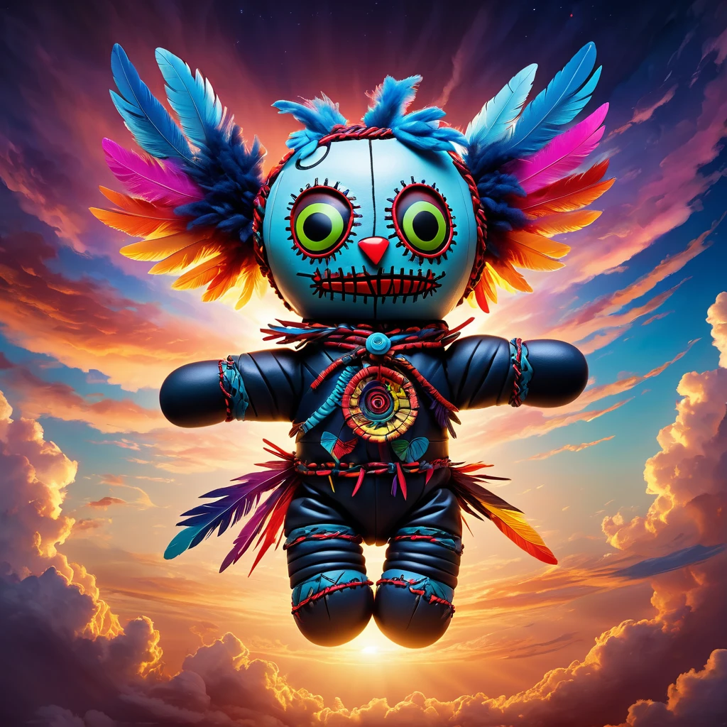 (knitted toy voodoo doll:1.9), (Voodoo Eagle:1.2), (Sky Conqueror:1.3), (Clothing: majestic feathers with glowing sky patterns:1.0), (Accessories: enchanted talon emitting sparks of wind magic, levitating spectral clouds:1.1), (background: boundless sky with floating clouds, glowing sun, and spectral winds:1.2), best quality, masterpiece, detailed soft oil painting, detailed background, dramatic cinematic lighting, soft edge lighting, professional, dramatic lighting, hard edge lighting, ultra quality, 4k,masterpiece, best quality, 8k, ultra highres, highres, extremely detailed