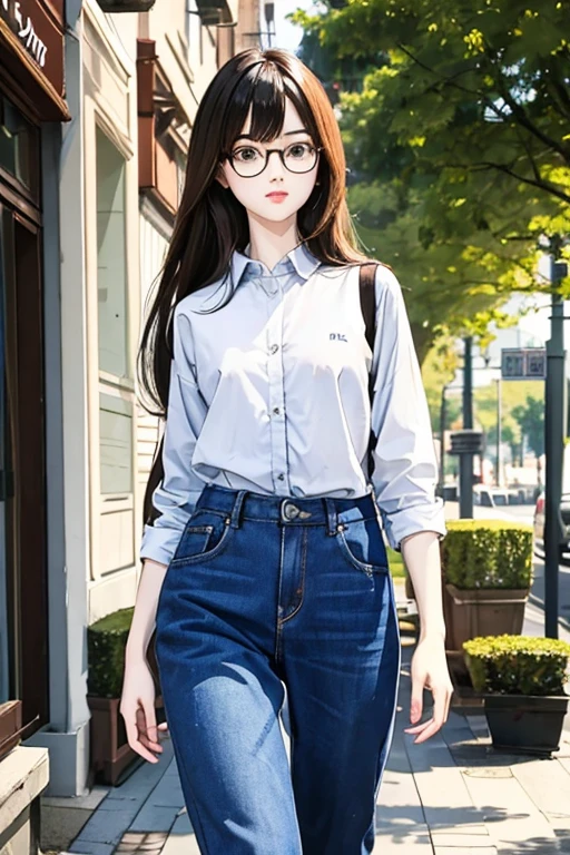 Highest quality、masterpiece、High sensitivity、High resolution、Detailed Description、Slender women、Slim Body、Glasses、Casual clothes、While walking happily、On a date、