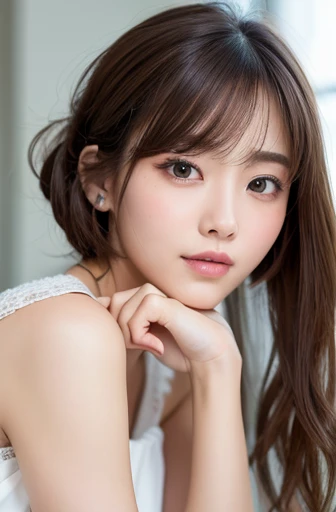 masterpiece:1.3), (8K, Realistic, RAW Photos, Best image quality: 1.4), Japanese women、(Random Hairstyles:1.2)、Highly detailed face、Attention to detail、double eyelid、Beautiful woman:1.4、Light brown hair、Highest quality、masterpiece、Ultra-high resolution、(Realistic:1.4)、Detailed and professionally lit smiles、Loose、thin、Shorthair、Deadly position、skirt、sexy、
