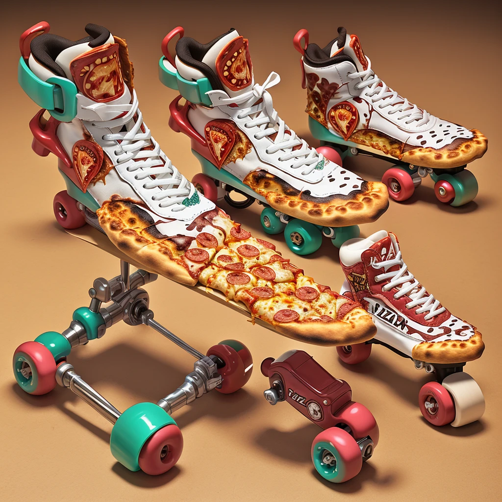 ((pizza-themed rollerskates:1.2))