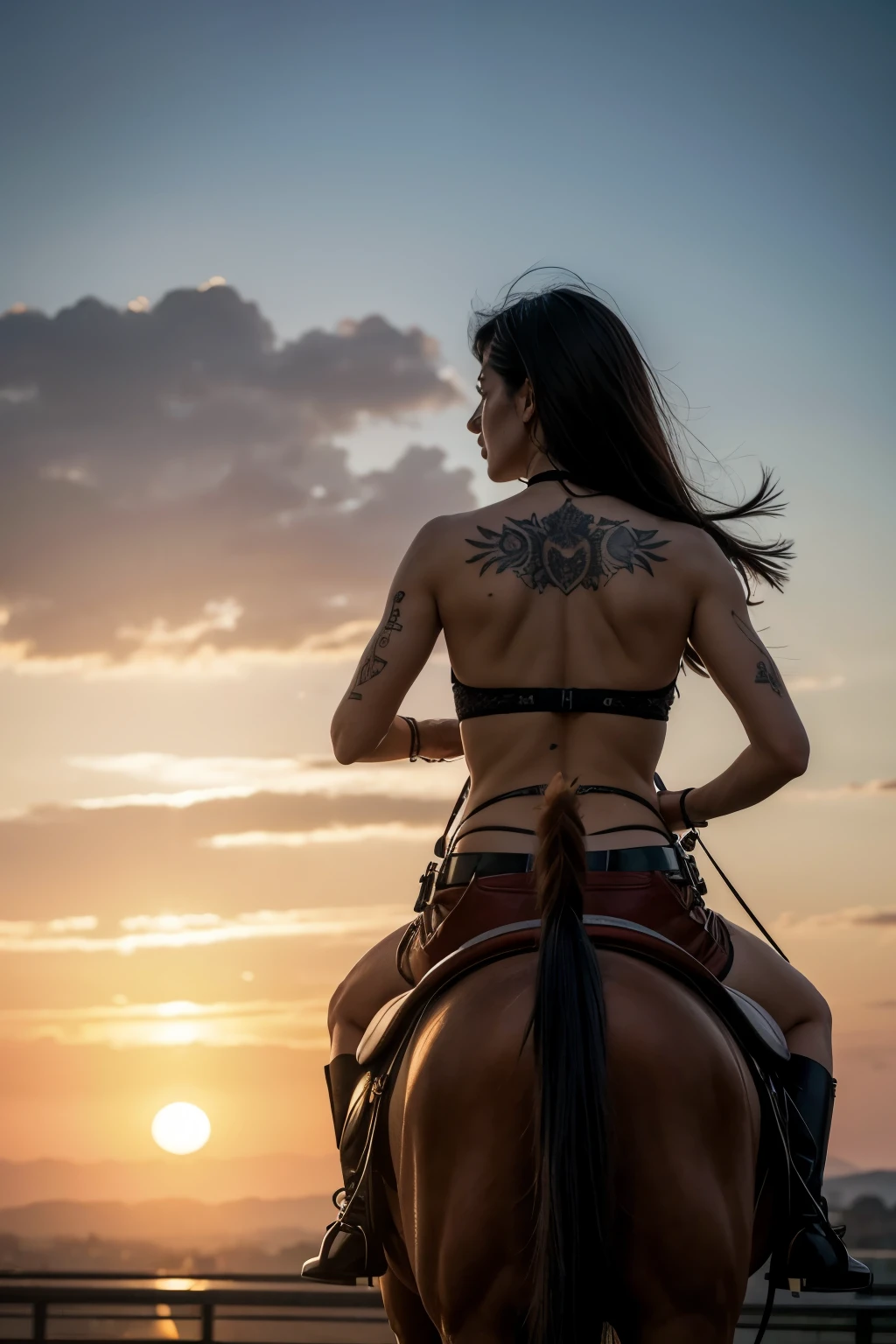 Horse riding alone at sunset tattoo