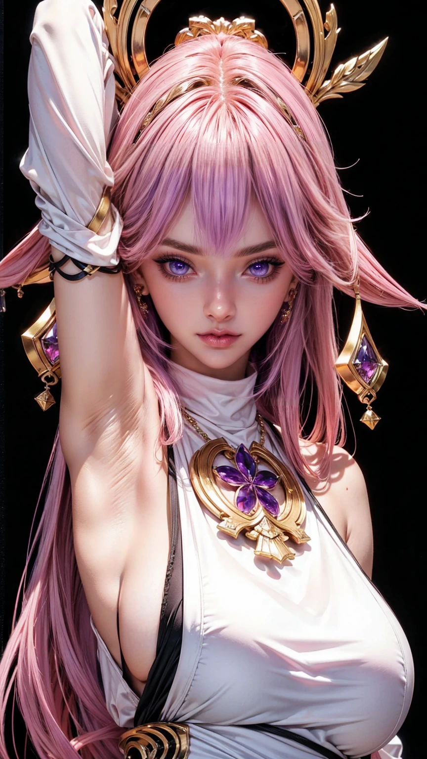 16K, Ultra High Definition, Super detailed, Shiny detailed hair, detailed face, fantasy landscape, solo, looking at viewer, {{best quality}}, {{masterpiece}}, {{ultra-detailed}}, {detailed light}, ultra high quality eyes, detailed eyes, perfect eyes, large eyes, detailed purple eyes, beautiful lips, pink hair, long hair, hair ornament, droopy pink fox ears, earrings, beautiful, skinny body, white skin, slutty, erotic, suggestive, (nsfw))