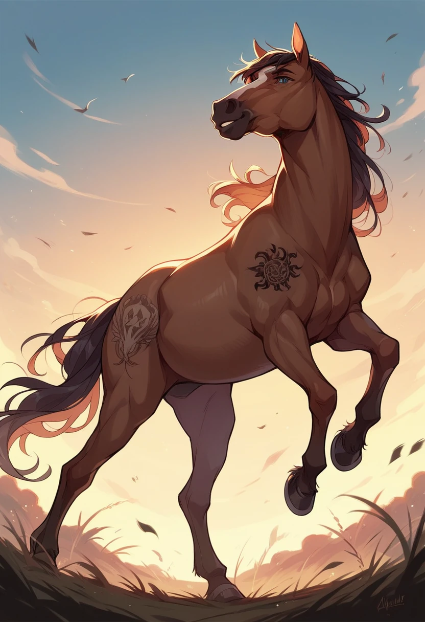 Horse riding alone at sunset tattoo