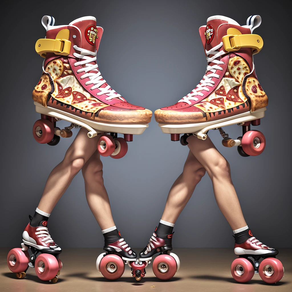 ((pizza-themed rollerskates:1.1))