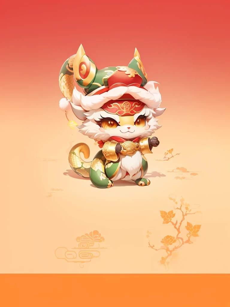 there is a cartoon character of wearing a snake-shaped hat on, Cute little snake, Cute numbers, Hand holding gold ingot, Lovely and detailed digital art, Cute monster character design, Snake in a hat, Inspired by Pu Hua, Official illustration of anthropomorphic snake, Official character illustrations, Cute numbers艺术, Lovely characters, Ashura,From Chinese mythology, Chinese snake, mascot,Snake tail, Chinese style