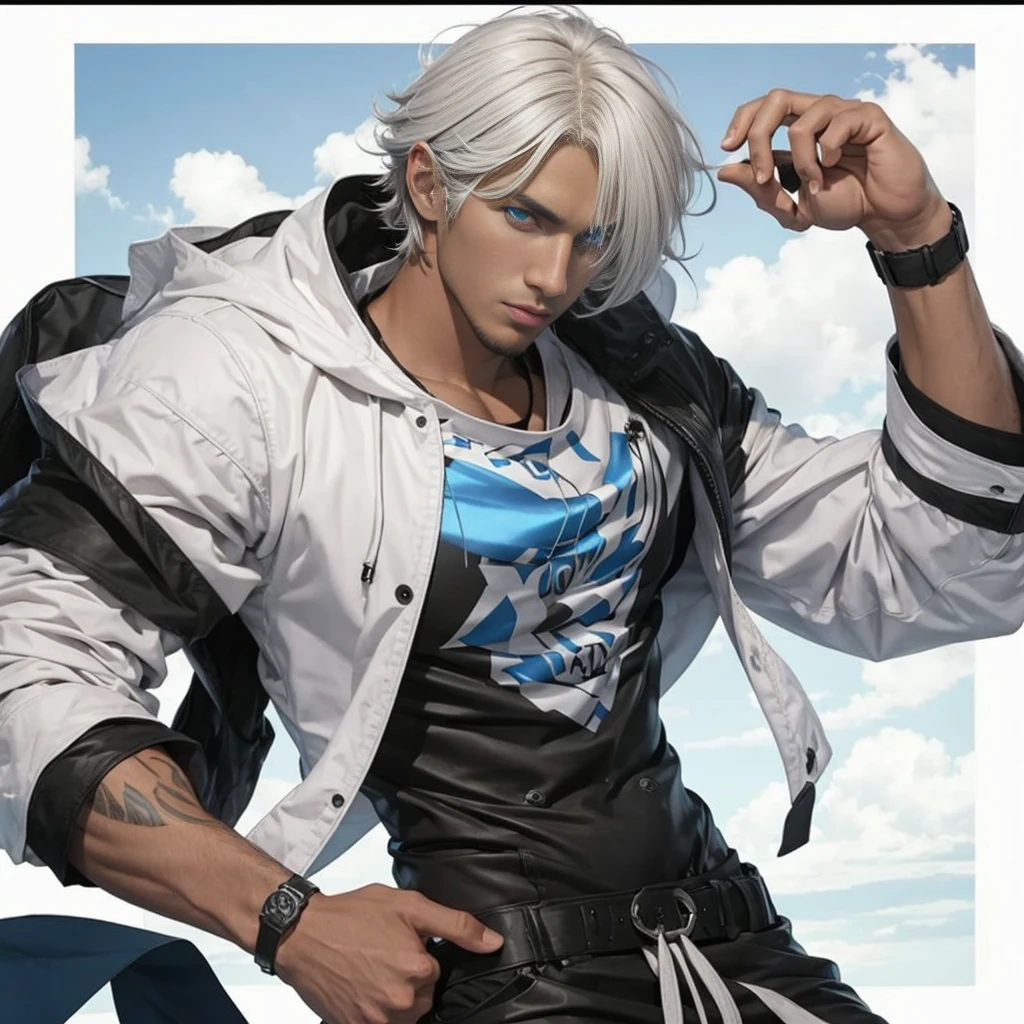 Male, black hair, blue eyes