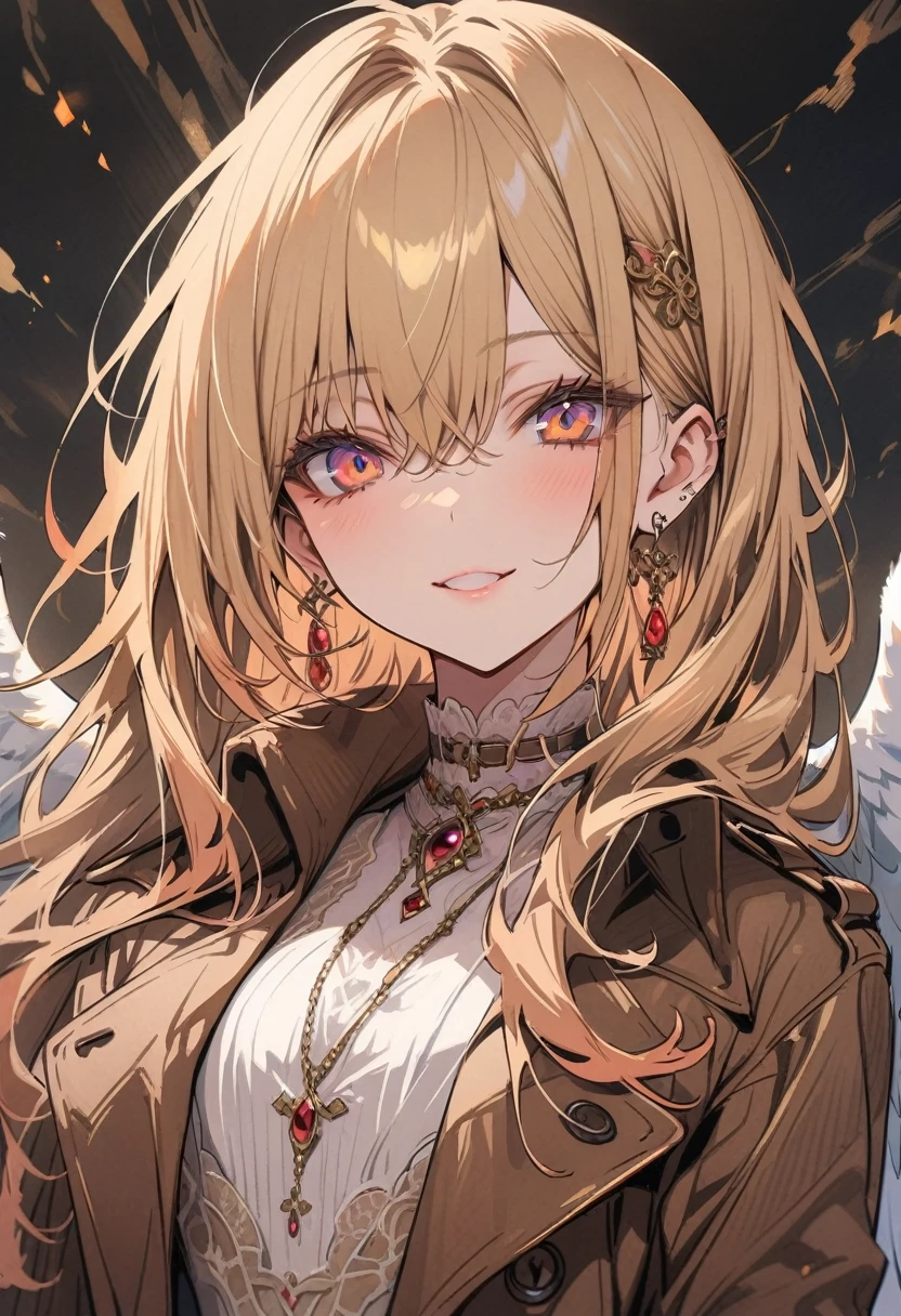 beautiful, masterpiece, best quality, ((beautiful eyes), (Delicate face)),(Trench coat:1.5),Angel,