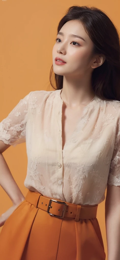 ((masterpiece, Top image quality, high resolution、solitary、Radiant Skin))(on the table, best quality, Practical, Very detailed, meticulous, high resolution, 8k wallpaper), Close-up portrait of a beautiful woman, like, Smile, Light brown messy hair, Perfect dynamic composition, 美丽meticulous的眼睛, Like the cover of a fashion magazine, On Campus