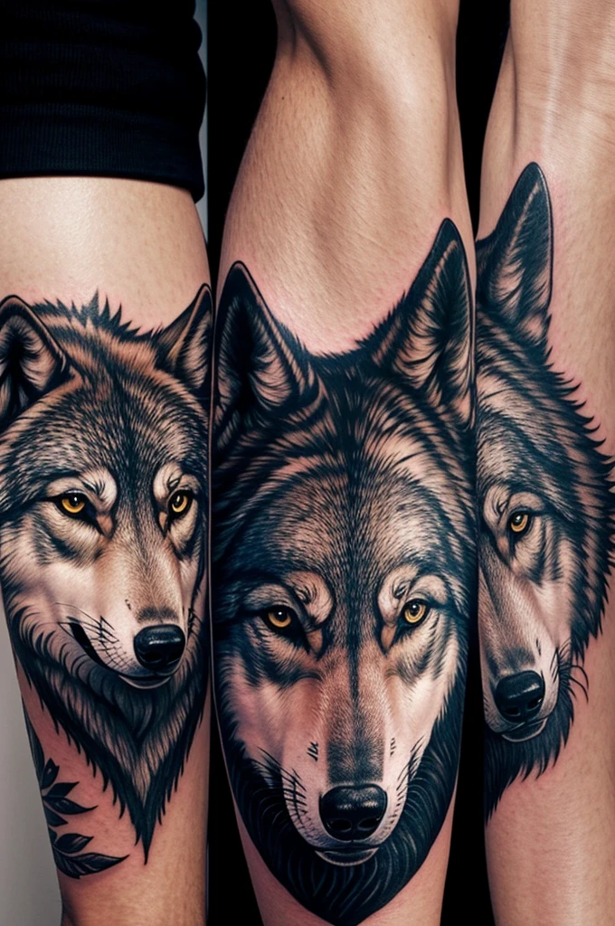 Face of three wolves for tattoo