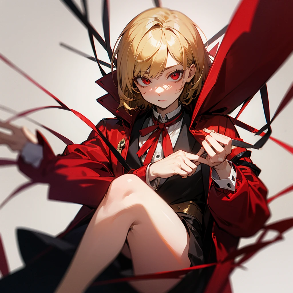 high quality, 最high quality, masterpiece, Absurd, red_Jacket, ribbon, red_eye, blonde_hair, short_hair, hair_ribbon, 