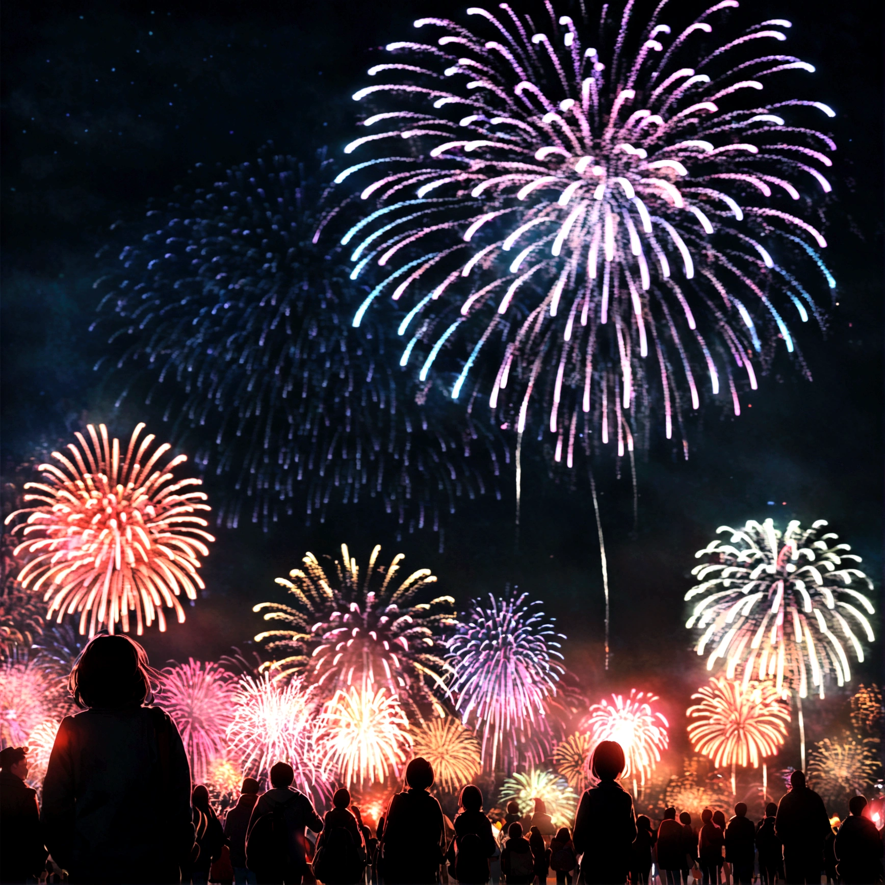 In the vast night sky,(Amazing fireworks:1.3)It's full of colorful lights,Blooms in an instant(beautiful photo:1.2)