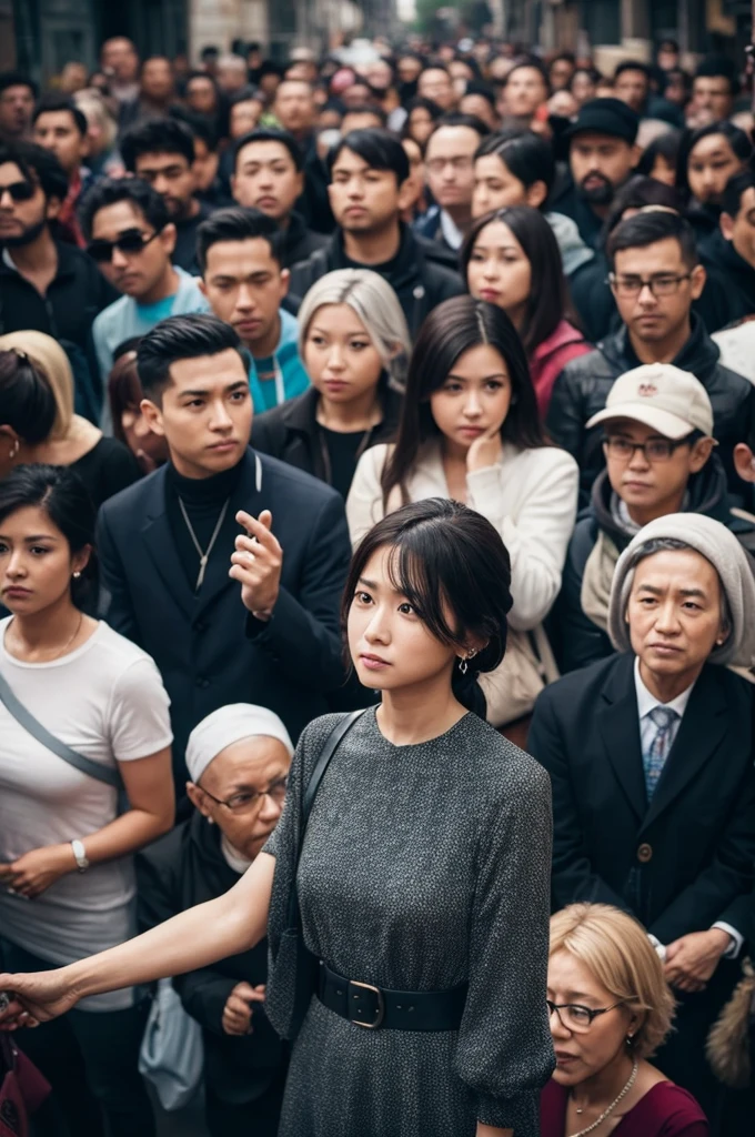 A woman isolated among a group of people