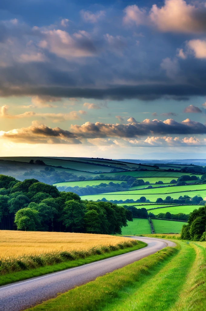 Original landscape，Sky and clouds，Tyndall effect，A country road，Colorful hot air balloon，High quality desktop wallpaper, Verdant forest, Detailed field properties, Beautiful English countryside, Stunning scenery, Rolling Hills, Landscape Wallpaper, Lush countryside, Green forests, Stunning scenery, Green fields in the background, High quality wallpaper, Beautiful wallpapers，Ultra high quality，Ultra HD，Ultra-high resolution