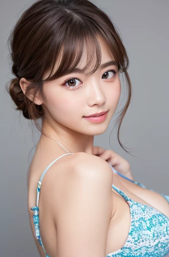 masterpiece:1.3), (8K, Realistic, RAW Photos, Best image quality: 1.4), Japanese women、(Random Hairstyles:1.2)、Highly detailed face、Attention to detail、double eyelid、Beautiful woman:1.4、Light brown hair、Highest quality、masterpiece、Ultra-high resolution、(Realistic:1.4)、Detailed and professionally lit smiles、Loose、thin、Shorthair、Deadly position、skirt、sexy、Swimwear、