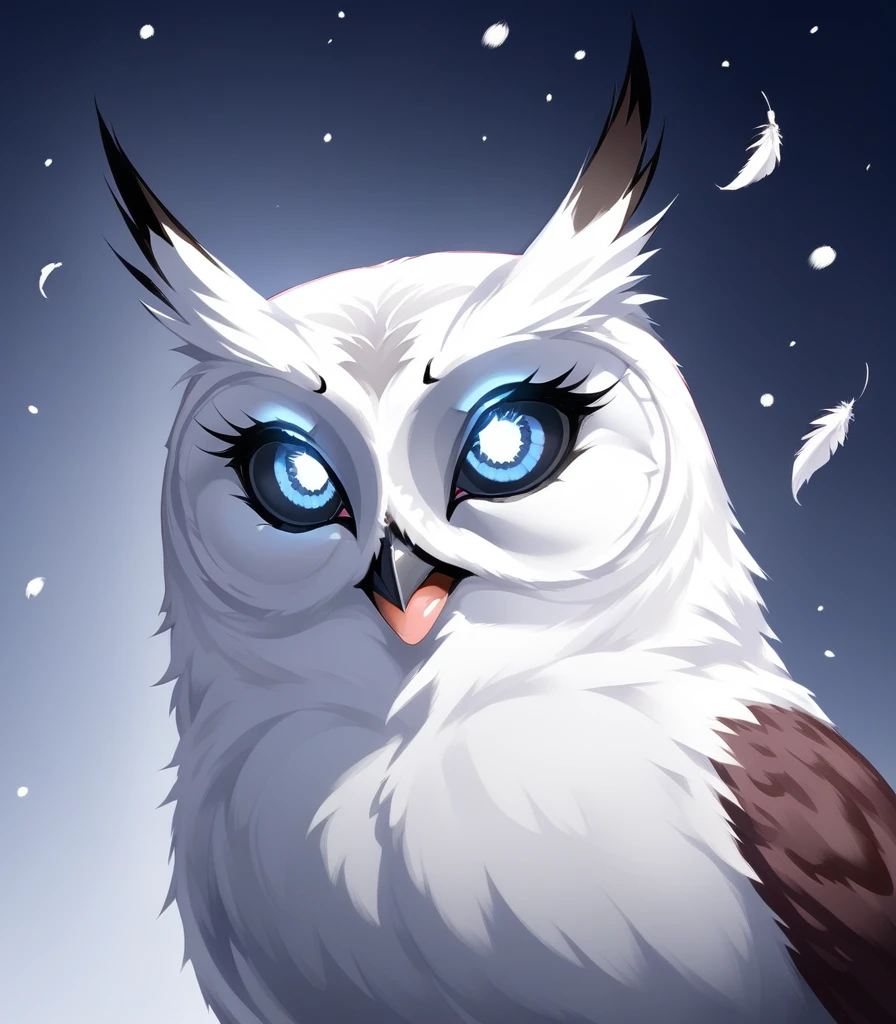 a white snowy owl anthro bird, female white snowy owl showing her vagina while making a ahegao face, detailed vulva, detailed anatomy, fluffy feathers, intricate feather details, glowing eyes, beautiful detailed eyes, detailed face, extremely detailed, cinematic lighting, dramatic shadows, hyper realistic, 8k, photorealistic, masterpiece, award winning art
