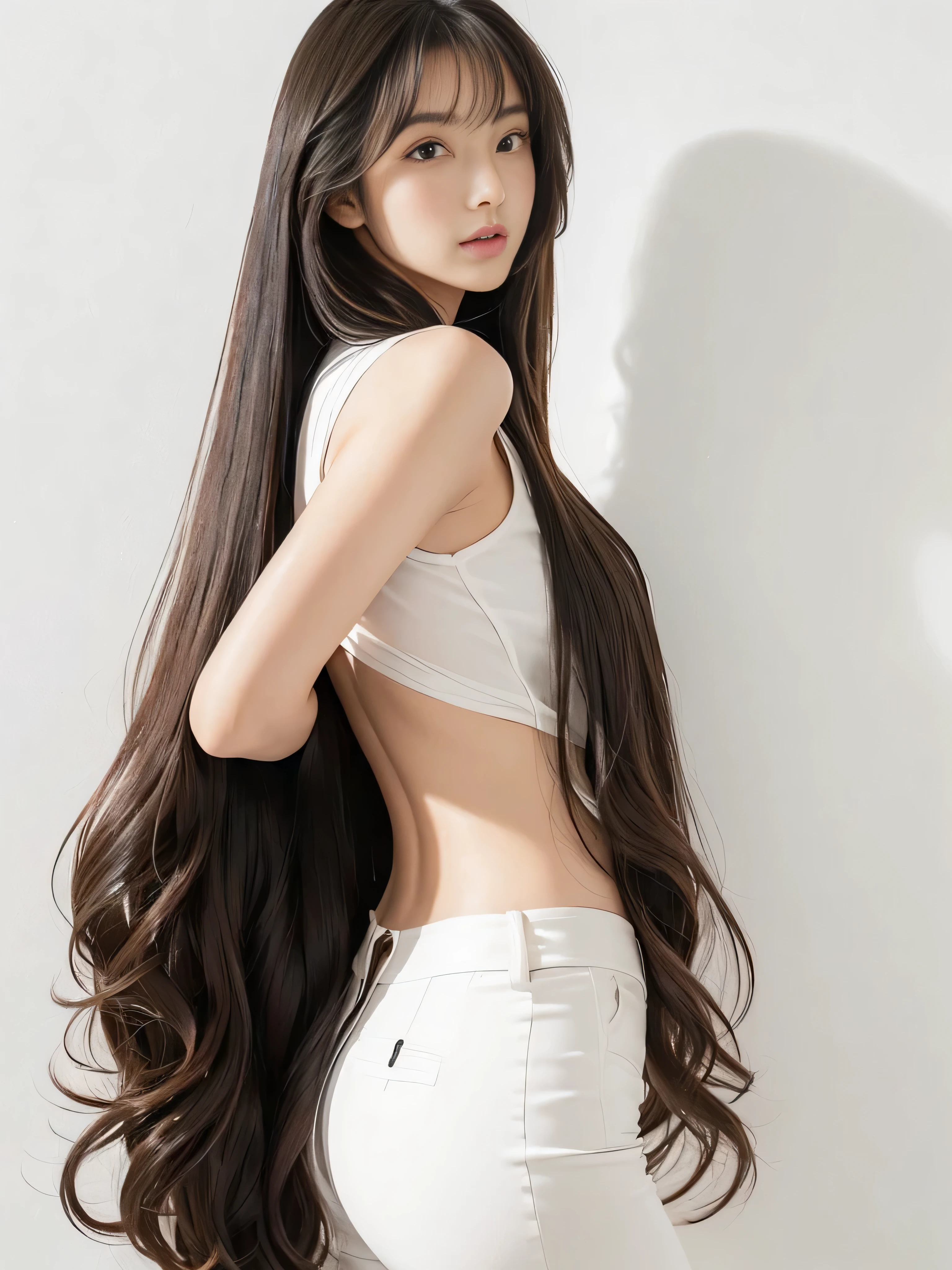 A dark-haired、length hair、Showpan、bra very、gals、hight resolution、Realistic、posterior view、all-fours