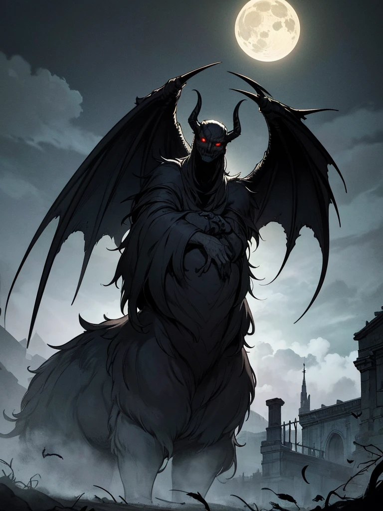 (best quality,4k,8k,highres,masterpiece:1.2),ultra-detailed,(realistic,photorealistic,photo-realistic:1.37),demon raven,gothic,dark,ominous presence,feathers flowing in the wind,blood-red eyes,sharp claws,glistening black feathers,ancient symbols,haunting atmosphere,misty moonlit night,ruined gothic architecture,mysterious shadows,tangled barren trees,ominous moon,menacing aura,whispering darkness,moonlight piercing through the clouds,cryptic symbols,subtle glow,ethereal beauty,the silence of the night,ominous moonlight,echoes of the past,hauntingly beautiful,forbidding secrets,menacing silhouette,sinister energy,ominous whispers,dark realm,void of light,majestic yet menacing presence,ominous presence,dark magic,hauntingly elegant,black feathers shimmering in the moonlight,ancient prophecy enfolding,ominous wings embracing the darkness,enchanted night.