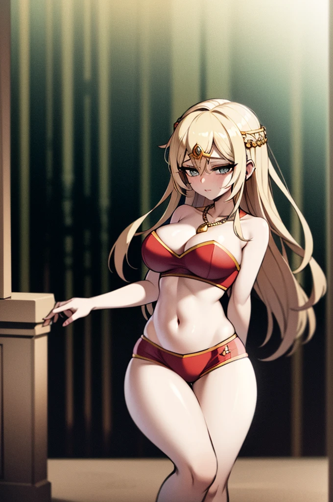 goddess, divine sex goddess, busty , thicc thighs, slim waist, sexy tight tennis clothes, jewles, navel peircings, waist chain wavy blonde hair, beautiful, divine, sexy