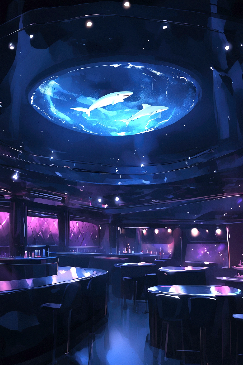 Shark-themed nightclub. without people ((realist))