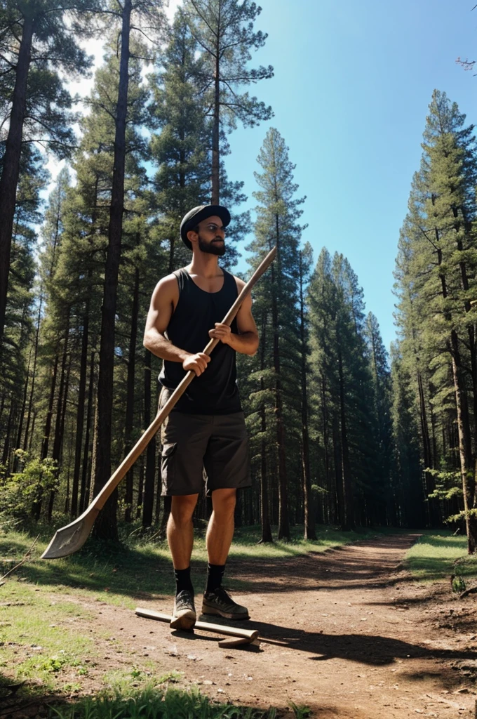 Make pomni with an ax in the forest 