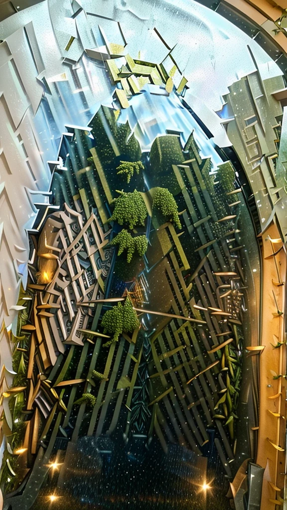 (masterpiece,Highest quality:8K) Futuristic and fantastical house exterior。A wall made of transparent glass、High-rise buildings surround the area、Design in harmony with nature。Floating furniture inside the house、Holographic decoration、Living room with plants。The ceiling is illuminated with LED lights that mimic the starry sky.、Relaxing atmosphere。The latest technology is used everywhere、AI assistant supports residents。Uses eco-friendly materials、Run on sustainable energy。