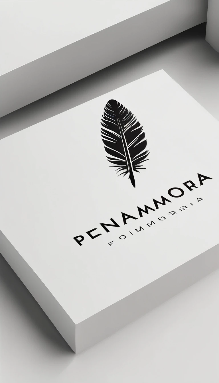 A minimal, modern, simple, cinematic logo design for the brand “Penamemoria". Create a modern, minimalistic, high-quality, logo of a bird feather