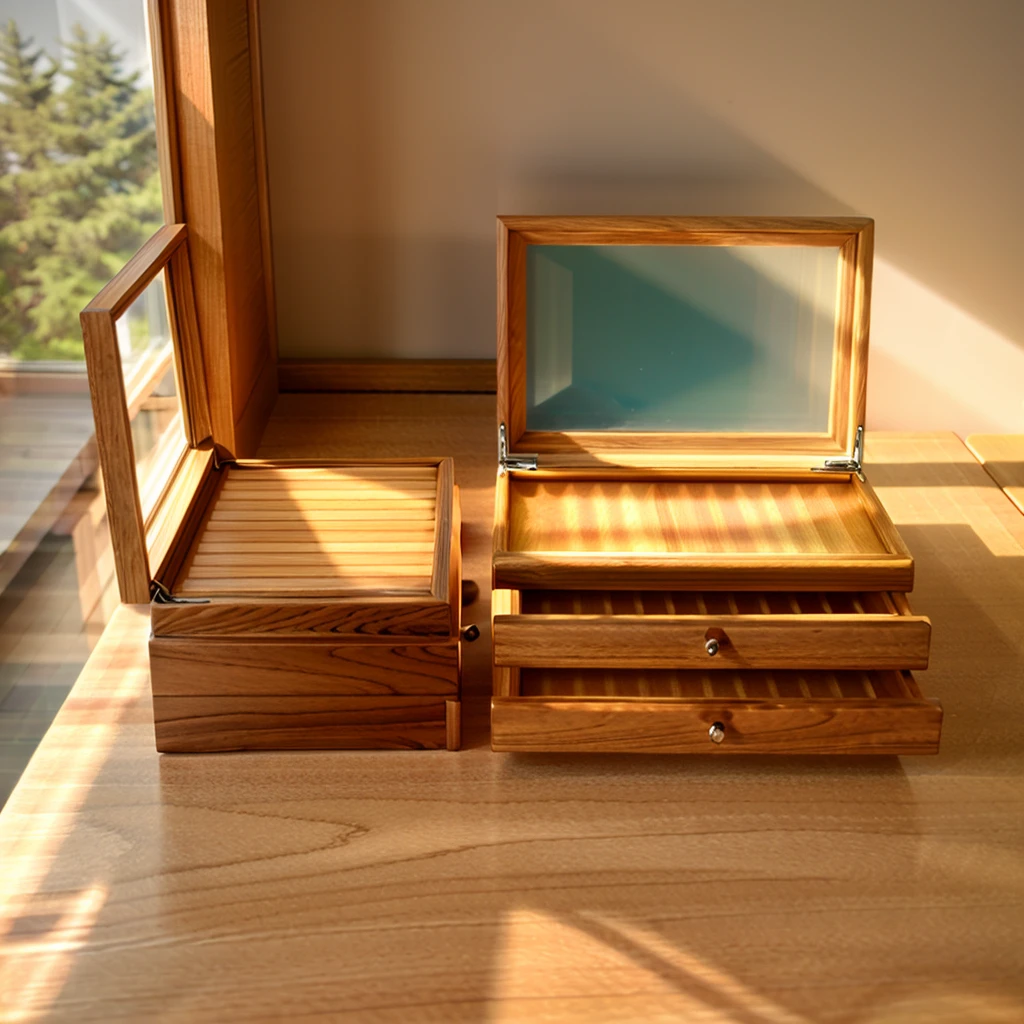 
In this cozy room，A ray of sunlight shone on the table through the half-drawn curtains，Let the wood grain on the watch storage case shine with a faint sheen。There is a calm and serene atmosphere in the surrounding air。Several still lifes hang on the walls of the room，It adds a touch of elegance to the space。And on the other side of the room，A half-open window lets the breeze blow in，The pages on the small desk by the window flipped in the wind，This quiet scene gives a sense of tranquility and comfort。