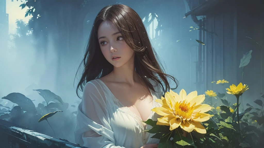 a tanned curvy girl, golden white drip outfit, heavy rain, black long messy hair, magical, highly detailed, full lenght, trending on artstation, unreal engine 4 k, cinematic wallpaper by stanley artgerm lau, wlop, rossdraws, james jean, andrei riabovitchev, marc simonetti, yoshitaka amano. background by james jean and gustav klimt, light by julie bell, 4 k, porcelain skin, style of zdislaw beksinski, detailed, 8k, dynamic lighting, white chromatic aberration, soaking wet