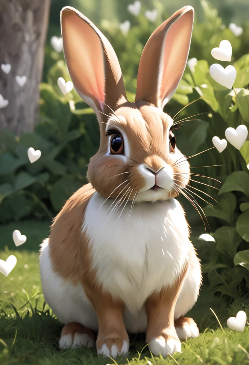 Brown rabbit with white hearts, and has pretty ears