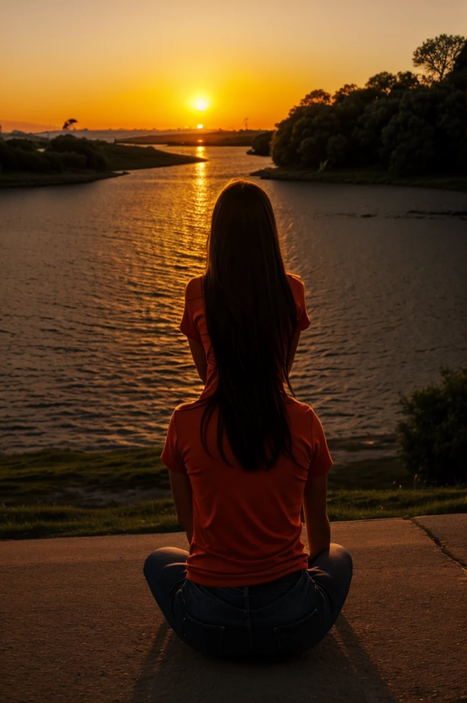A person sitting and watching a sunset