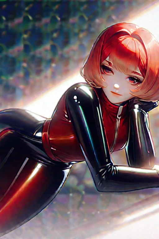 ((Лучшее качество)), ((шедевр)), (подробный), Red-haired girl in latex