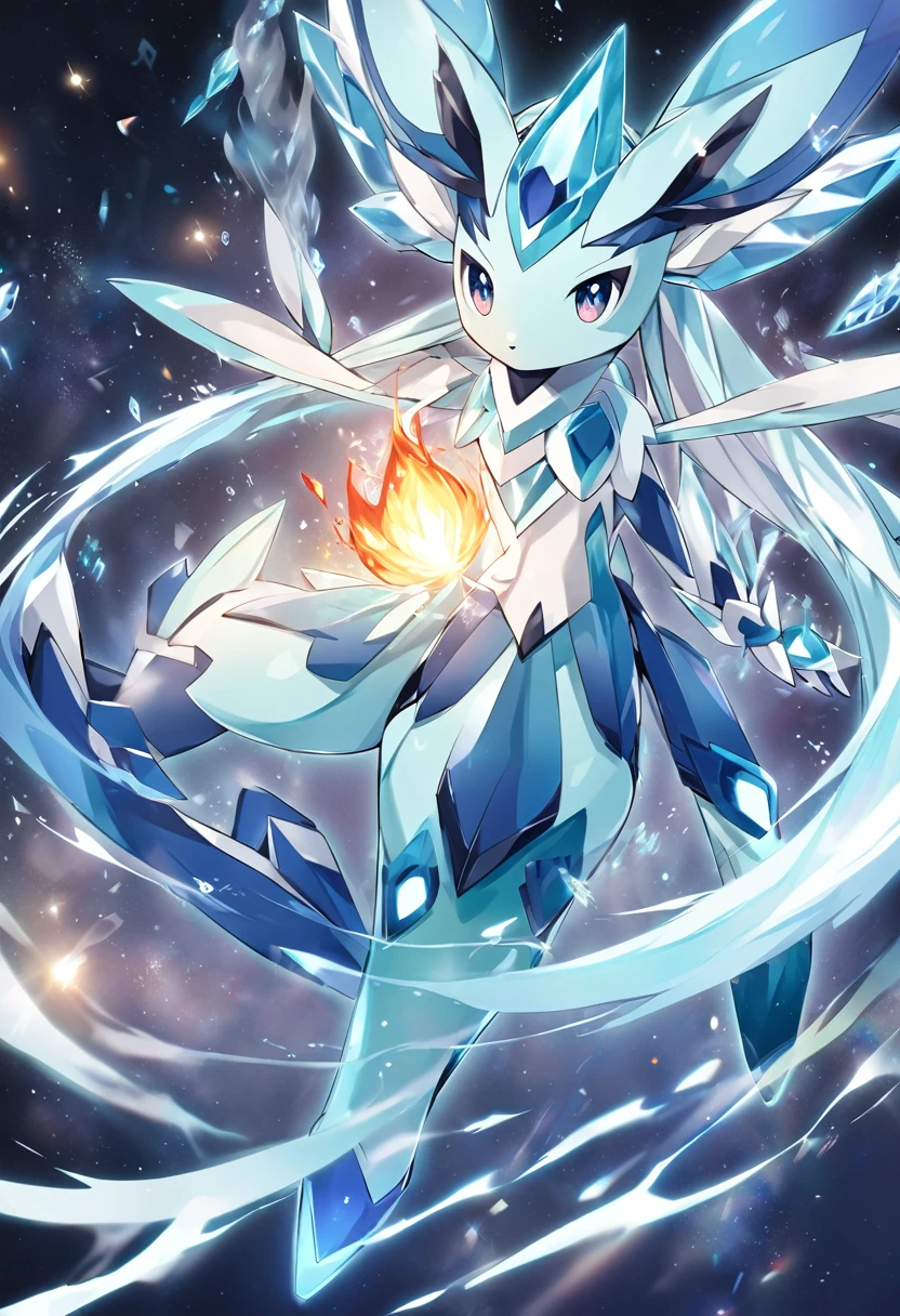 normal Glaceon, but with armor made of ice crystals that glow with an inner fire with a
Emanates a gentle steam aura
