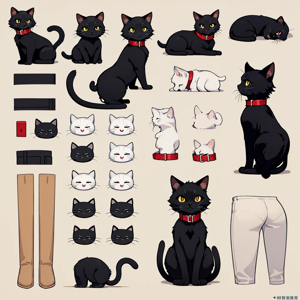 black cat、Red collar、high quality, 8K、Best illustrations、(From the back)