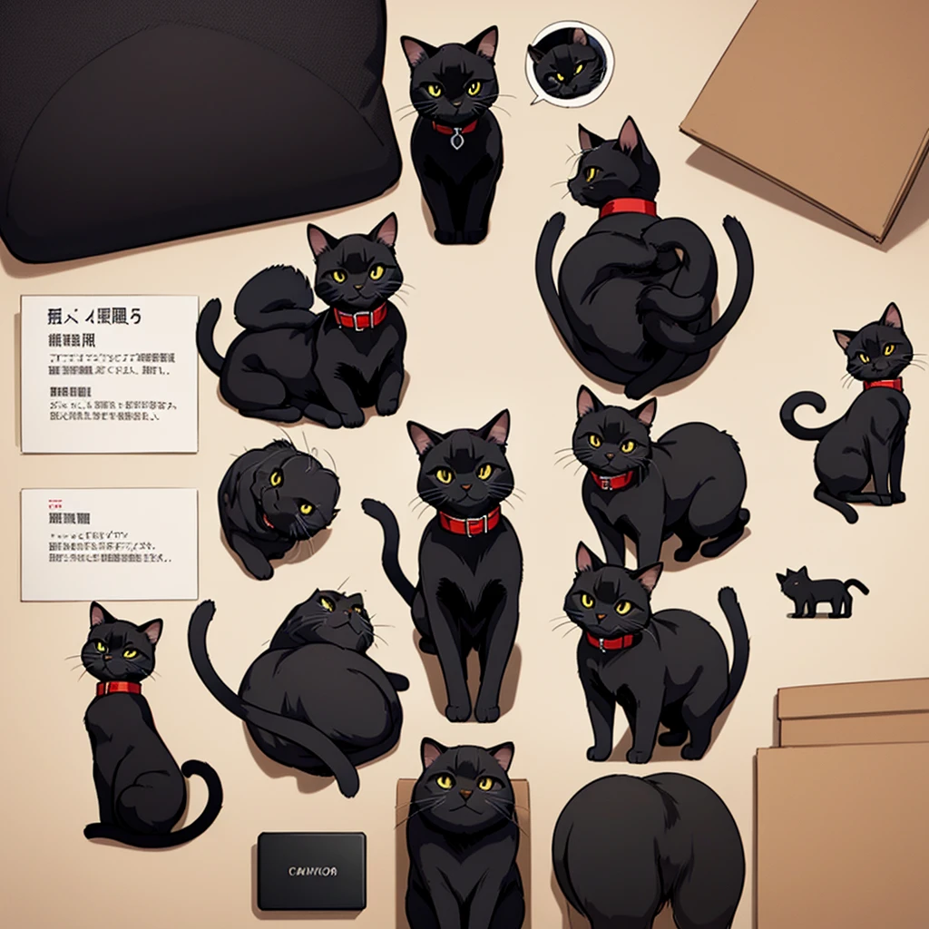 black cat、Red collar、high quality, 8K、Best illustrations、(From the back)