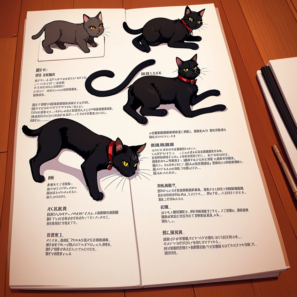 black cat、Red collar、high quality, 8K、Best illustrations、(From the back)