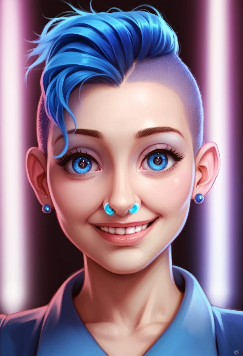 30 year old female, blue hair, Cool style shave, one sided shave, blue eyes, messy Haircut, disney, casual wear, infront of splash mountain at magic kingdom in Orlando florida, nose stud, Multiple Ear Piercings, lights, Award winning full body shot, Generate hyper realistic image, full body image, (((vibrant colors))), Long Shot, full body, (((Realistic photograph))), cute face, smirk, Mesmerizing, depth of field, ( gorgeous:1.2), detailed face, detailed nose, soothing tones, (natural skin texture, hyperrealism, soft light, sharp), ((very detailed eyes)), pores in the skin, extremely Realistic, (((Perfect Hands))), real hands, photo of perfect eyes, Masterpiece, REALISTIC, photorealistic, HD, 8K,photorealistic, intricate details, HDR, beautifully shot, hyperrealistic, sharp focus, 64 megapixels, perfect composition, high contrast, cinematic, atmospheric, smiling,