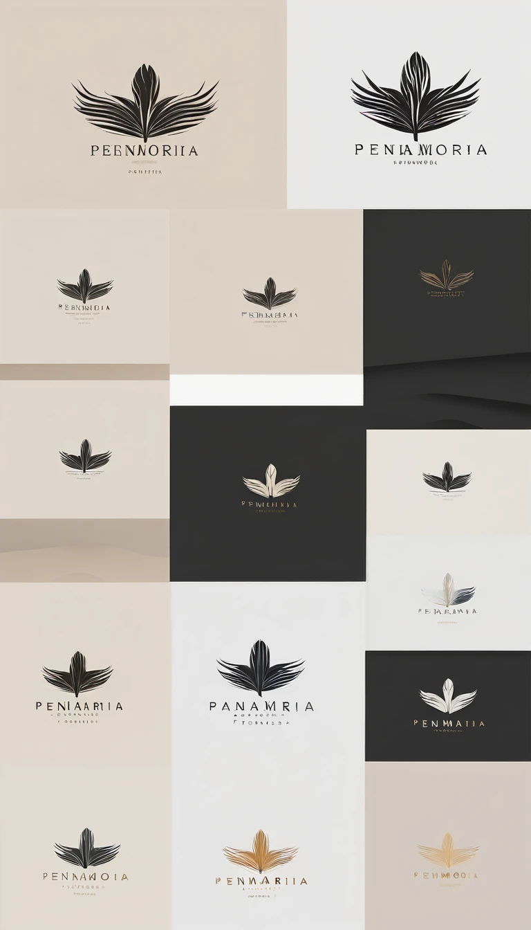 A minimal, modern, simple, cinematic logo design for the brand “Penamemoria". Create a modern, minimalistic, high-quality, logo of a bird feather