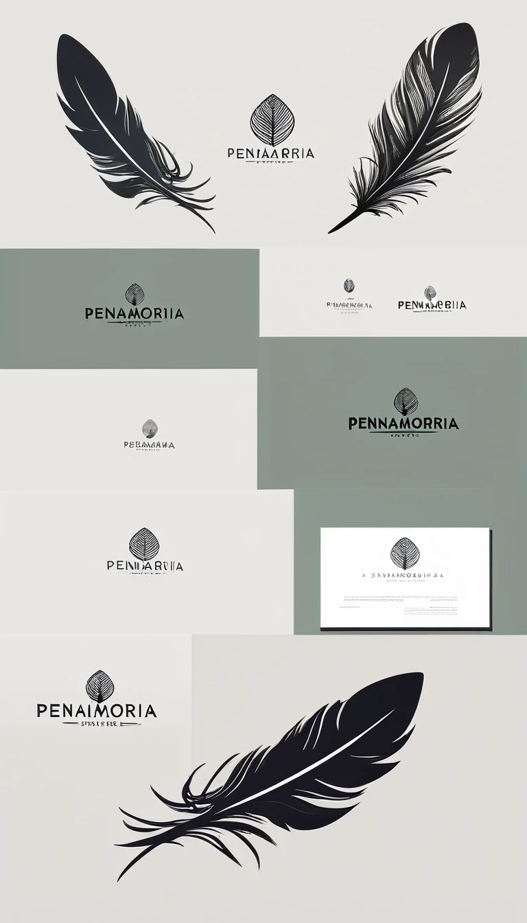 A minimal, modern, simple, cinematic logo design for the brand “Penamemoria". Create a modern, minimalistic, high-quality, logo of a bird feather

