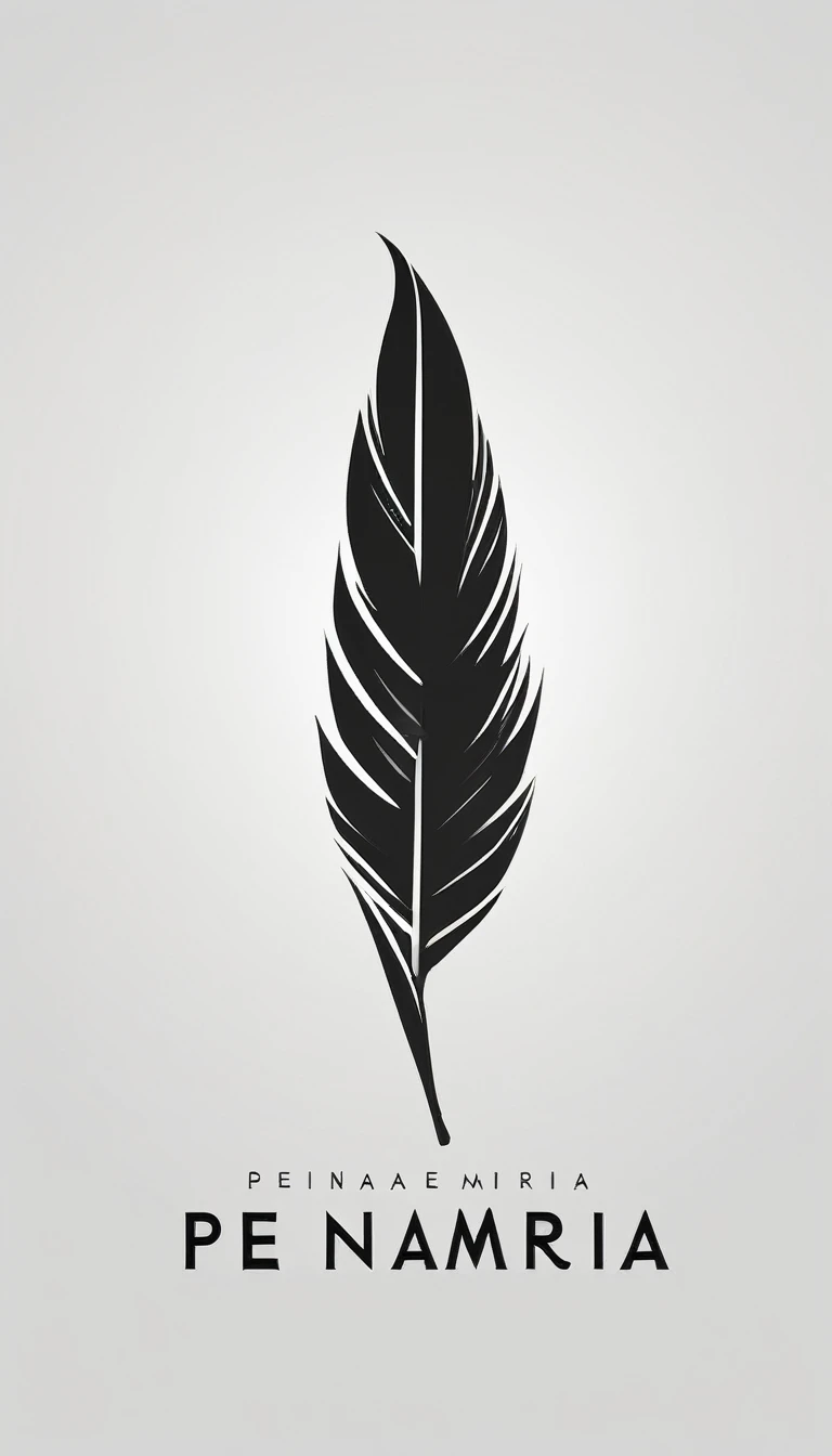 A minimal, modern, simple, cinematic logo design for the brand “Penamemoria". Create a modern, minimalistic, high-quality, logo of a bird feather