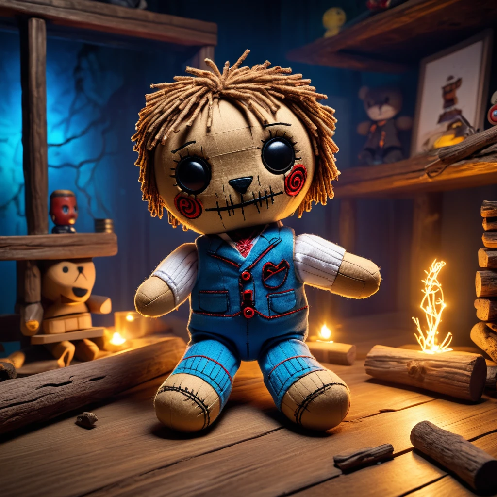 (knitted toy voodoo doll:1.9), (Voodoo Beaver:1.2), (Engineer:1.3), (Clothing: tiny construction vest with glowing blueprint patterns:1.0), (Accessories: enchanted blueprint emitting sparks of building magic, levitating spectral logs:1.1), (background: riverbank with floating logs, glowing dam, and spectral constructions:1.2), best quality, masterpiece, detailed soft oil painting, detailed background, dramatic cinematic lighting, soft edge lighting, professional, dramatic lighting, hard edge lighting, ultra quality, 4k,masterpiece, best quality, 8k, ultra highres, highres, extremely detailed