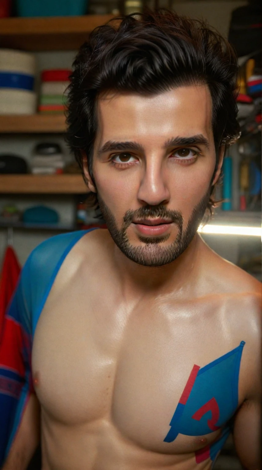 josh zuckerman a man in a garage in underwear, bulge, ((masterpiece)), ((best quality:1.2)), high resolution, 8k, (ultra_realistic:1.3), (photorealistic:1.4), (absurdres), sharp focus, highly detailed, professional lighting, photography, hdr, depth of field, film grain, 35mm, dslr shot, global illumination,