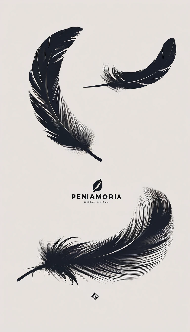 A minimal, modern, simple, cinematic logo design for the brand “Penamemoria". Create a modern, minimalistic, high-quality, logo of a bird feather