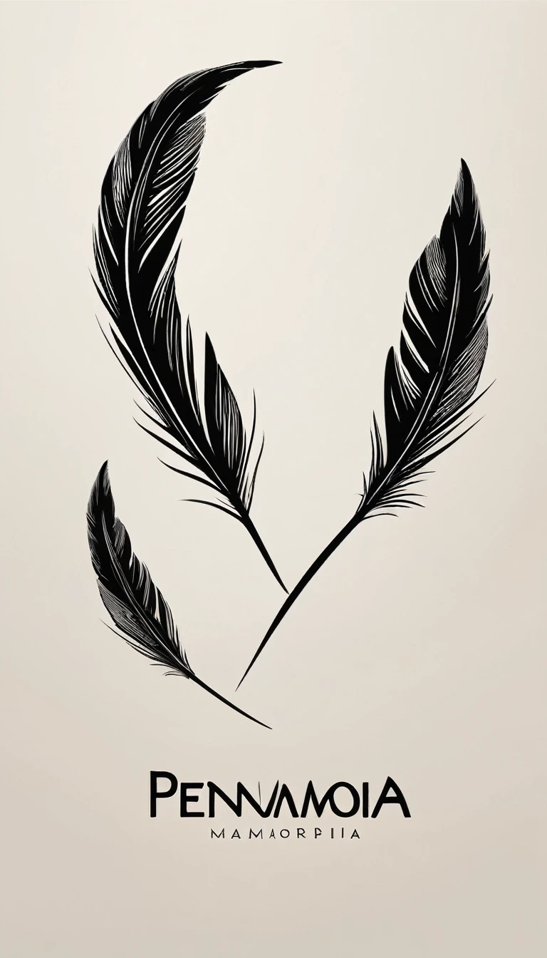 A minimal, modern, simple, cinematic logo design for the brand “Penamemoria". Create a modern, minimalistic, high-quality, logo of a bird feather
