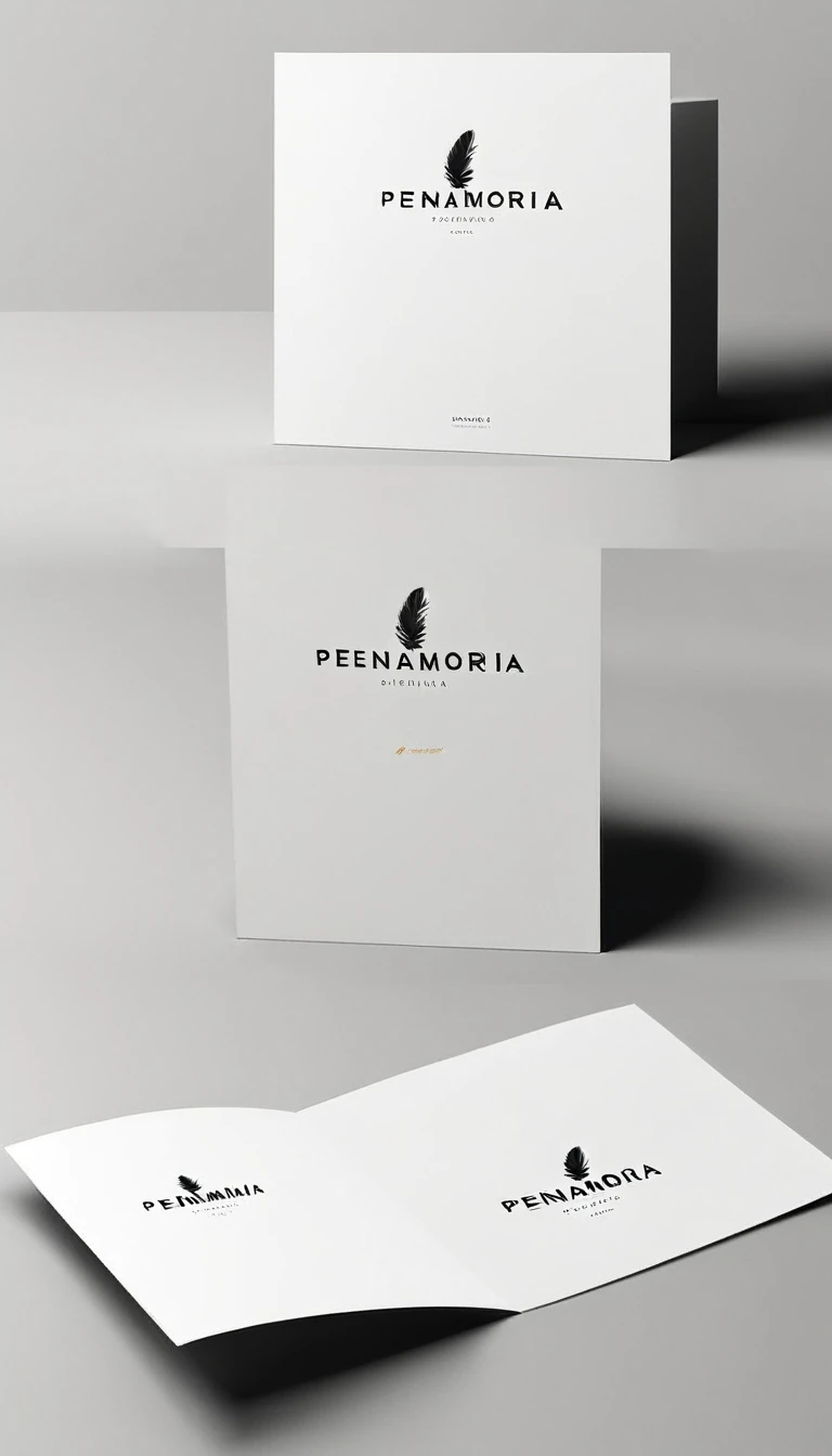 A minimal, modern, simple, cinematic logo design for the brand “Penamemoria". Create a modern, minimalistic, high-quality, logo of a boy feather