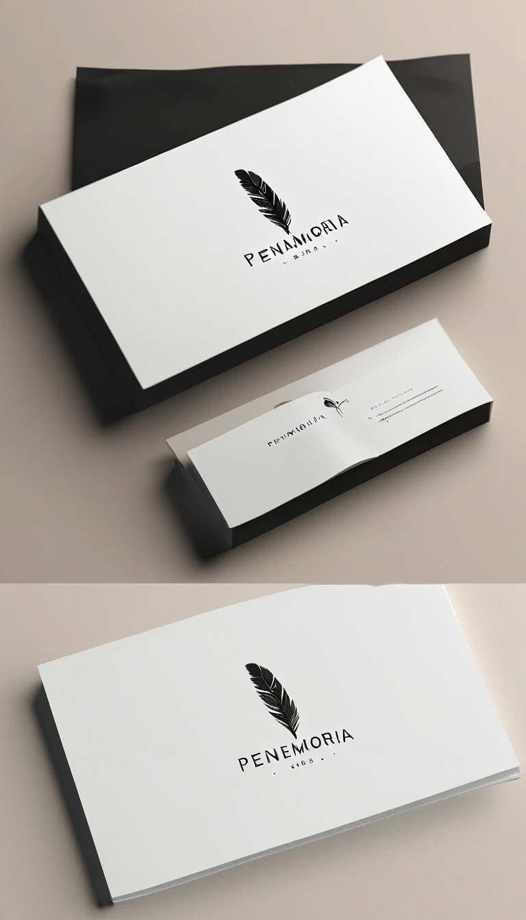 A minimal, modern, simple, cinematic logo design for the brand “Penamemoria". Create a modern, minimalistic, high-quality, logo of a boy feather