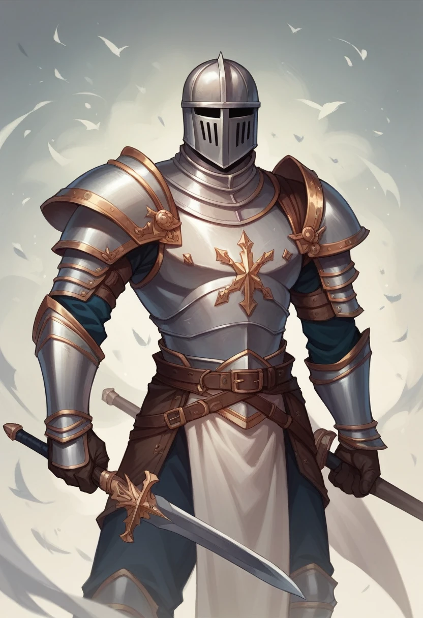 a europeon crusader wearing a full set of crusader armor wielding a frost scottish claymore