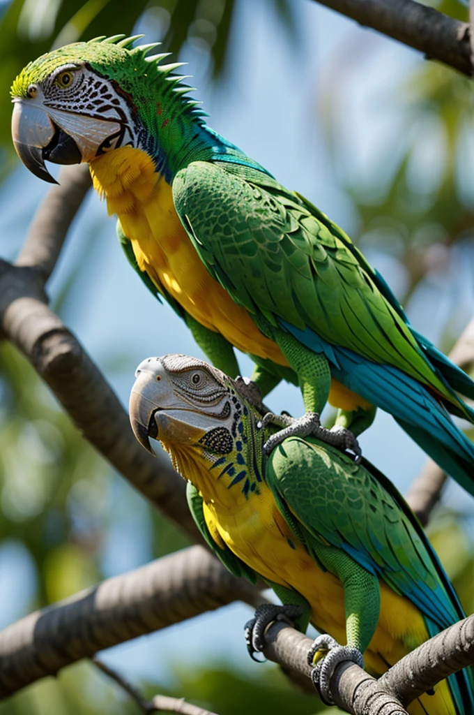 Show me the fusion of a parrot and an iguana 