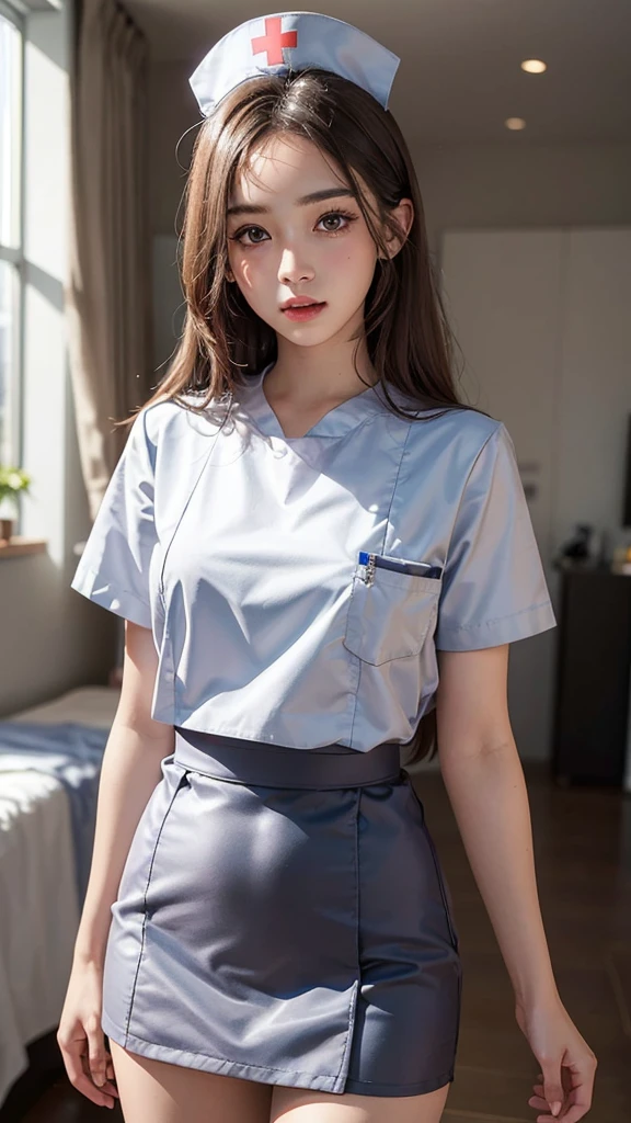 (Highest quality, masterpiece:1.3), ((Beautifully detailed face)), Beautiful and detailed skin, Intricate details, Very detailed, Best image quality in 8K, (18 year old girl:nurse,White nurse uniform,mini skirt,I don&#39;t wear a hat:1.4),Japanese girl,,(Detailed Hair,Bobcut:1.4,Black Hair),Detailed lips,Open your mouth,(Hospital room,bed,Seduce the patient),blush,Embarrassing,Realistic Face,Realistic Skin,(sexy:2.0,Clothes are disheveled),(Vibrant Skin,Moisturized Skin:1.2),Vivid lips,Lip gloss