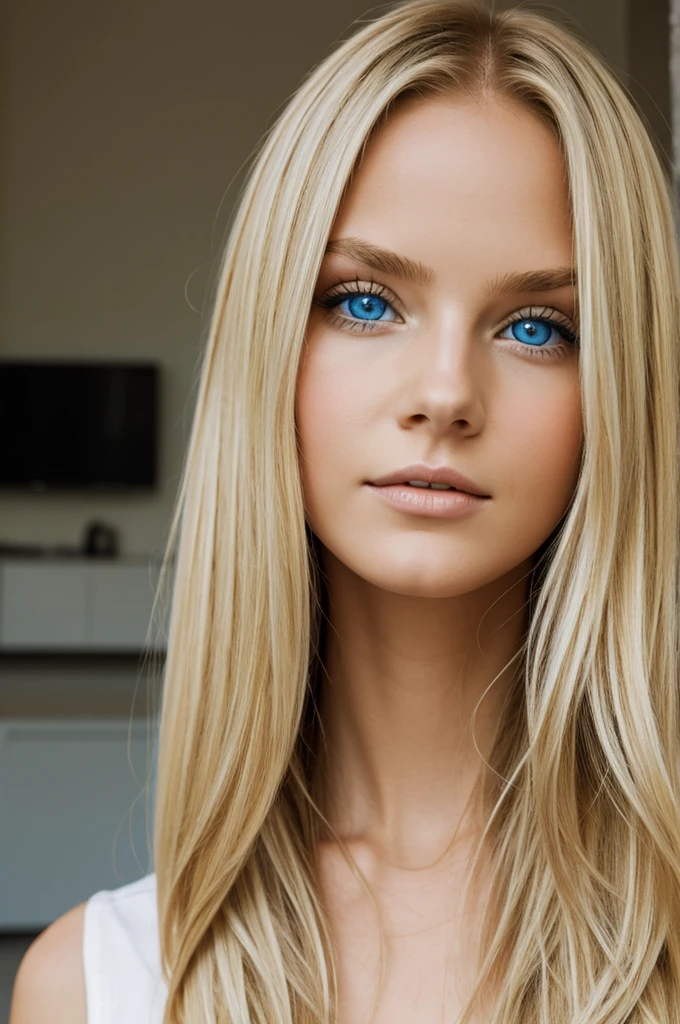 Blonde girl with blue eyes