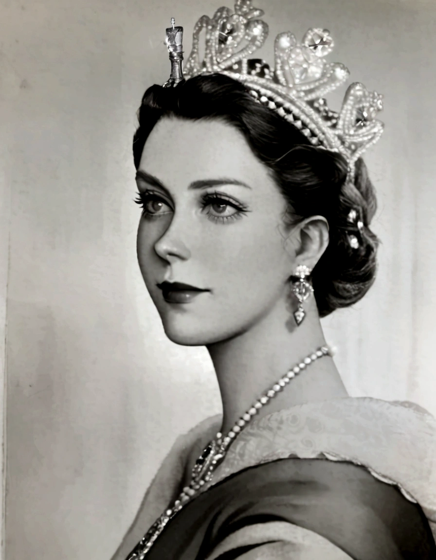 a close up of a woman wearing a tiara and a blue dress, queen elizabeth ii, queen of england, portrait of queen elizabeth ii, queen elizabeth, portrait of queen, portrait of a queen, royal portrait, wearing a diamond crown, queen chess piece photo portrait, god save the queen!!!, beautiful queen, portrait of queen of dreams, official photo portrait